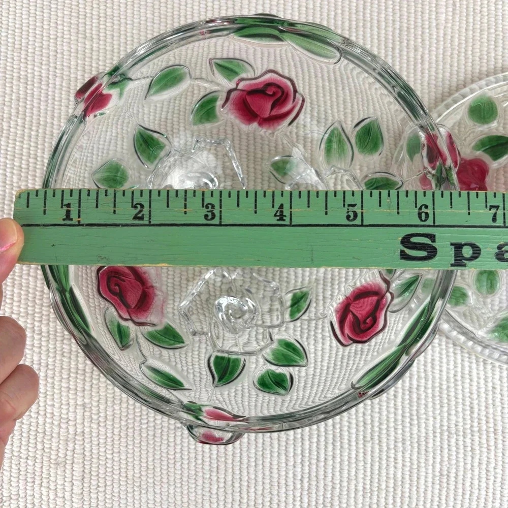 Vintage Mikasa Glass Rose Footed Covered Candy Dish Hand Painted Cottagecore